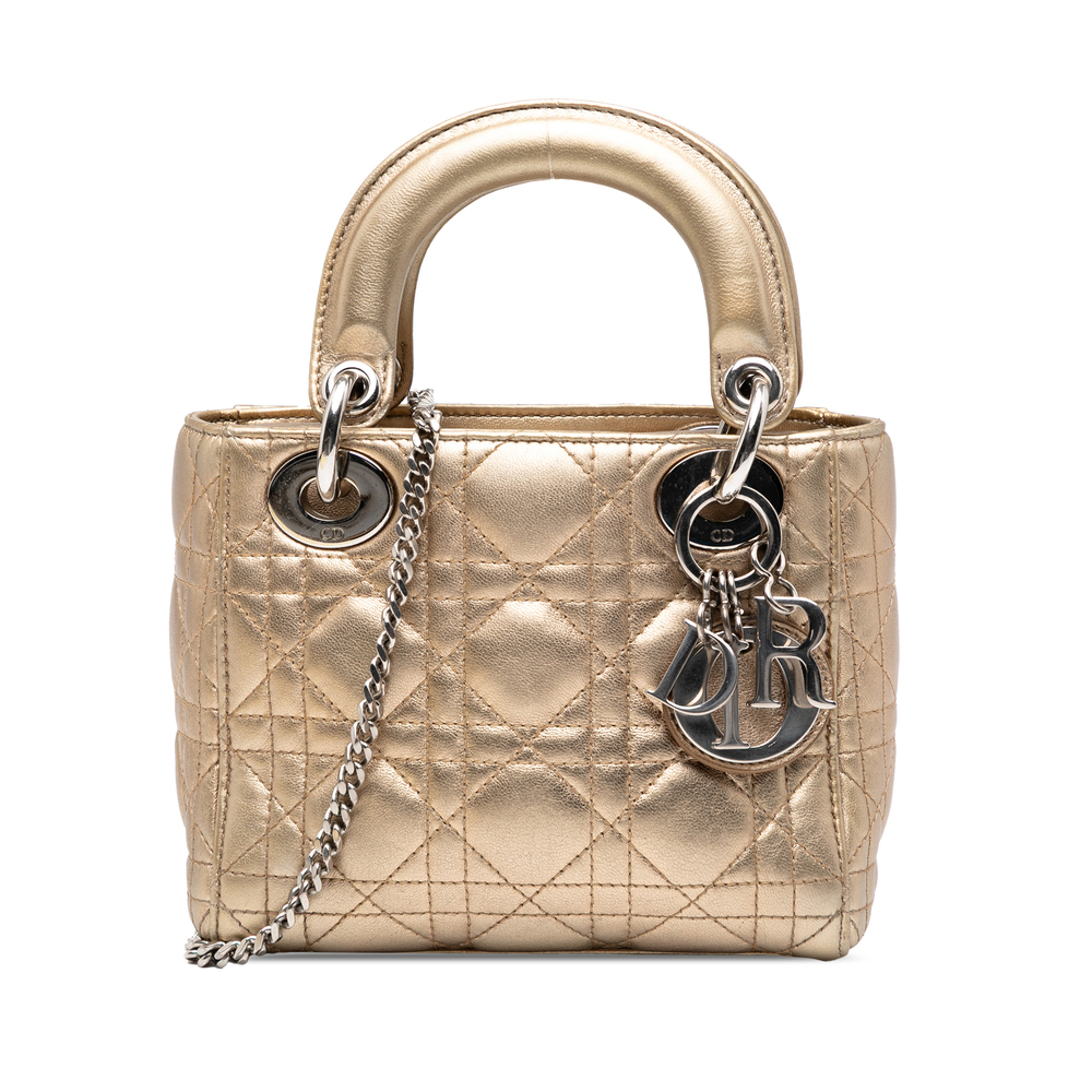 Pre-Loved Dior Mini Metallic Lambskin Cannage Lady Dior